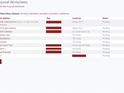 Screenshot of the proposal software UI