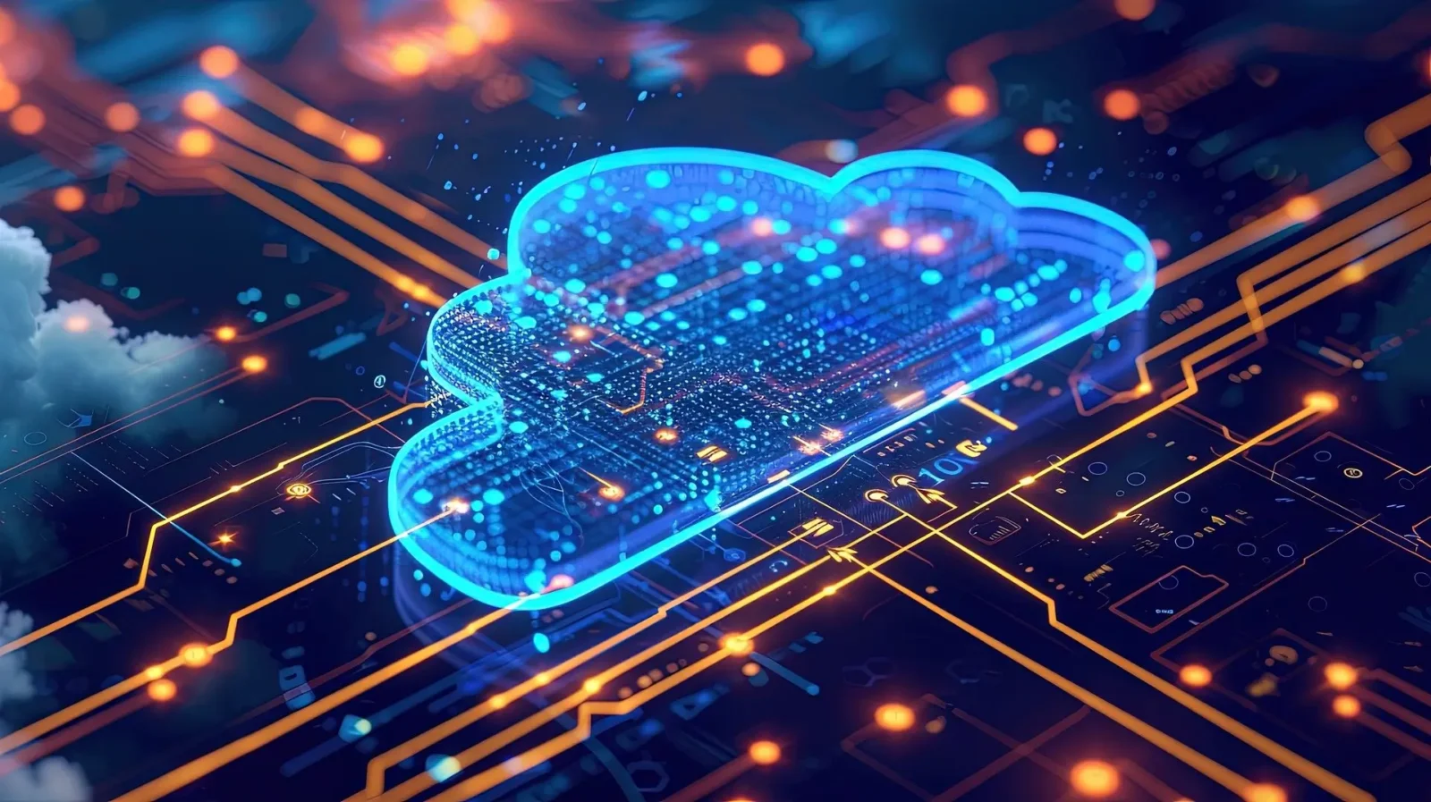 Computer cloud and pathways illustrating SasS integrations